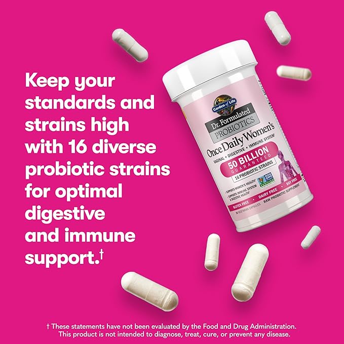 Garden of Life Once Daily Dr. Formulated Probiotics for Women 50 Billion CFU 16 Probiotic Strains with Organic Prebiotics for Digestive, Vaginal & Immune Health, Dairy Free, Shelf Stable 30 Capsules