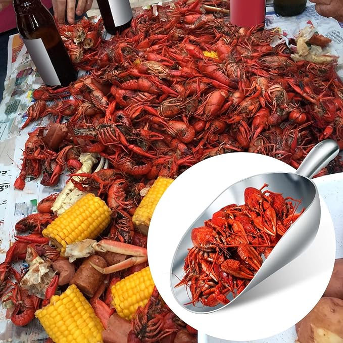 2 Pcs 58-ounce Metal Ice Scoop Large Rock Salt Scoop Aluminum Utility Scooper Round Bottom Crawfish Boil Party Supplies Accessories for Kitchen Bar Seafood Party Ice Machine