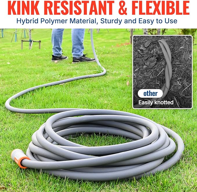 YAMATIC Heavy Duty Garden Hose 5/8 in x 60 ft with Swivel Handle, Super Flexible Water Hose, All-weather, Lightweight, Burst 600 PSI, Grey