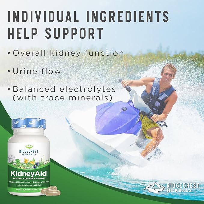 Ridgecrest Herbals KidneyAid, Kidney Health Support Supplement, Hydrangea, Horsetail, Urinary Tract Health Support, Trace Mineral (60 Caps, 30 Serv)