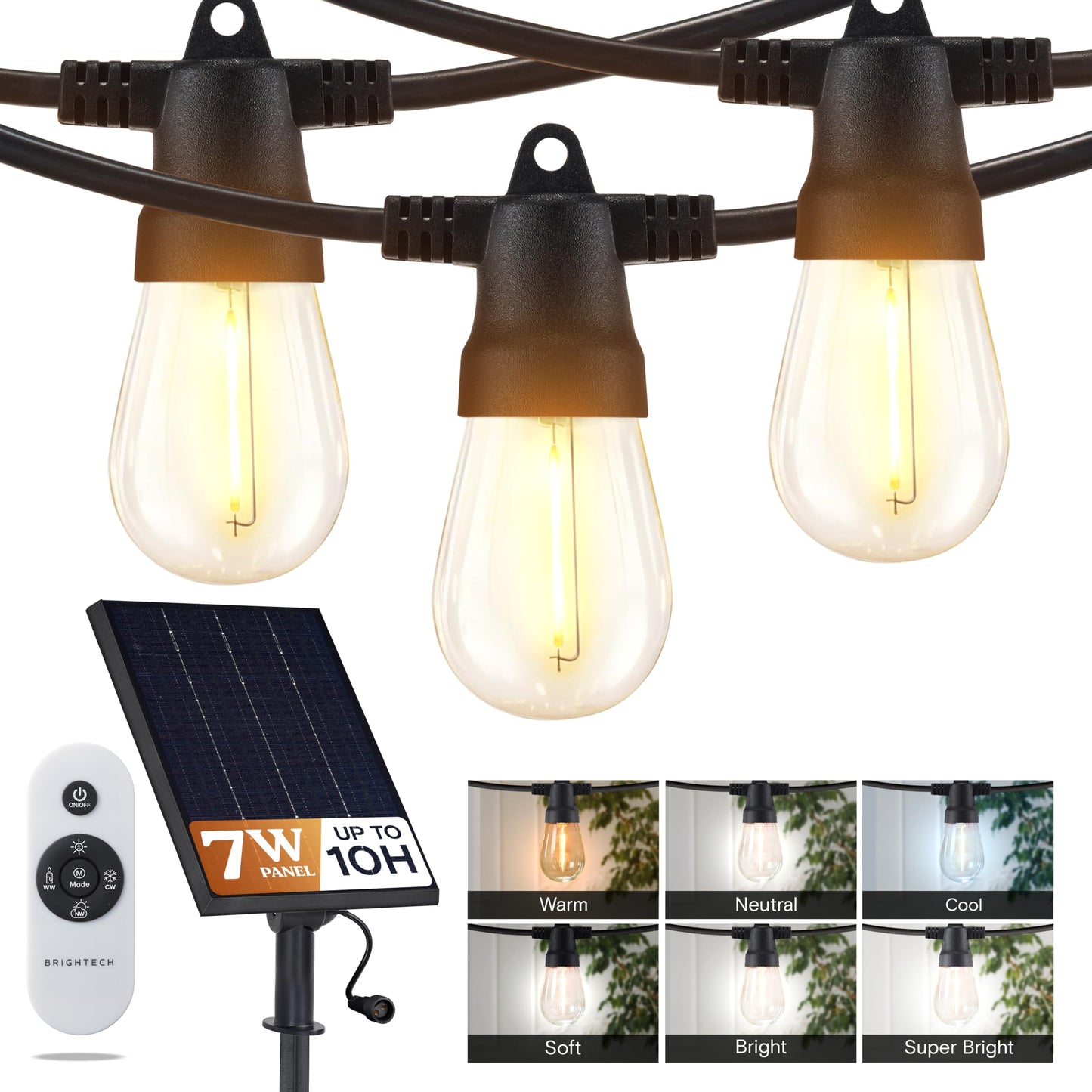 Brightech 104 (52X2) Ft Ambience Pro Solar Powered Outdoor Led String Lights - Waterproof Remote Control Lights - 48 Bulbs  7W Solar Powered Color Changing White Light For Camping  Patio  Garden