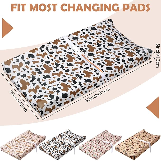 4 Pcs Western Stretchy Baby Changing Pad Covers for Boys and Girls Soft Diaper Changing Table Pad Cover Breathable Comfy Newborn Baby Cradle Sheets Bedding Nursery 32 x 16 x 5 Inch