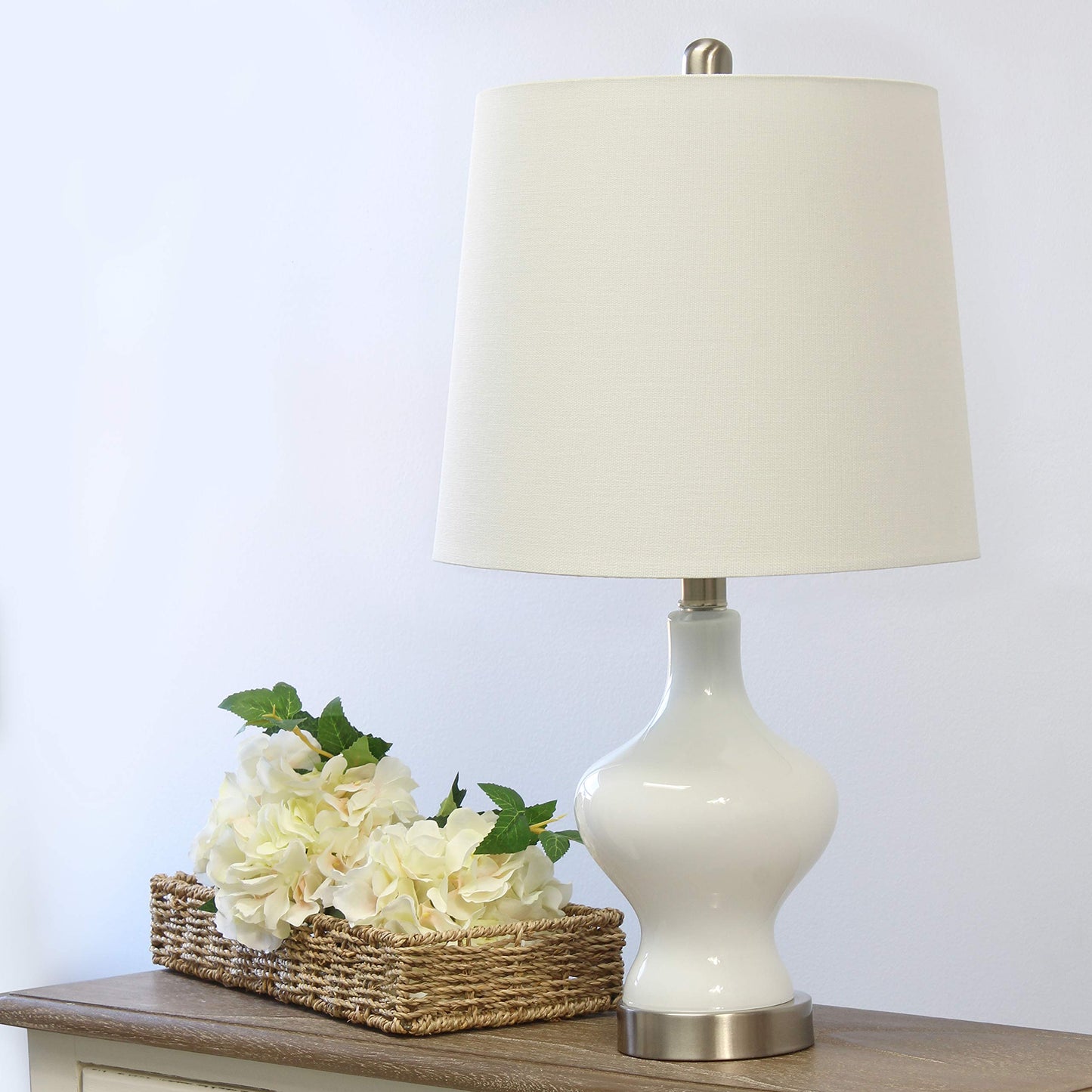 Elegant Designs Glass Table Lamp, Gourd Shaped, Model LT3317-WHT, White