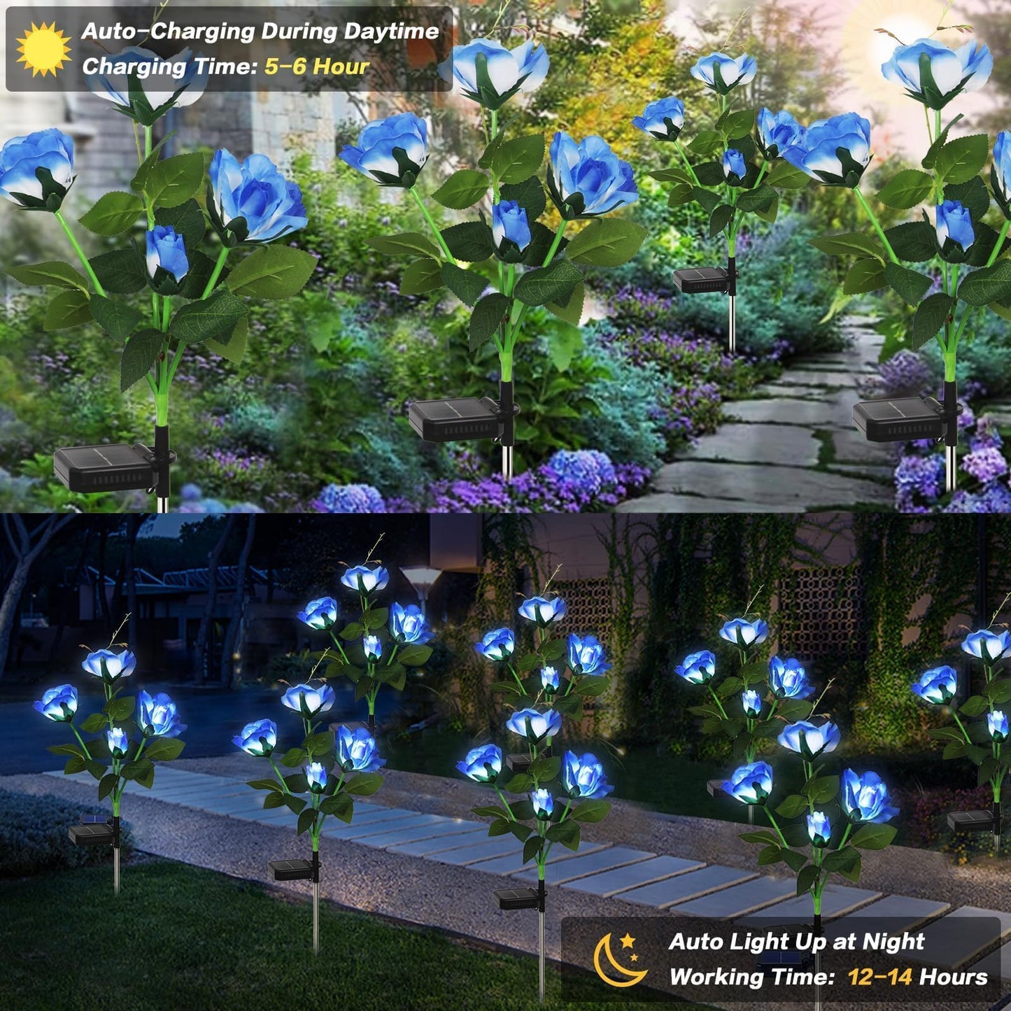 Syouhome Solar Garden Lights Outdoor  4 Pack Solar Flower Lights Outdoor Waterproof With 16 Rose  2 Modes Realistic Rose Flower For Yard  Pathway  Garden Decor & Gardening Gift