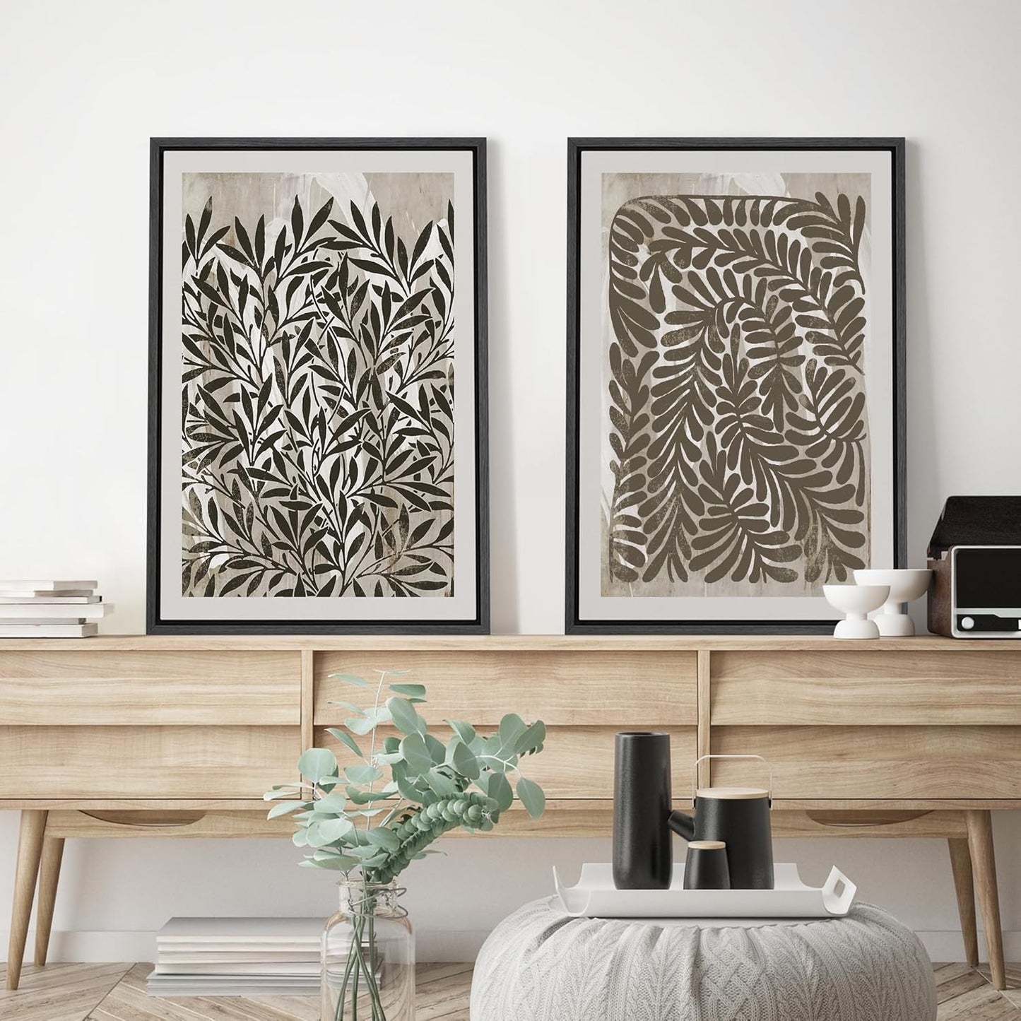 SIGNWIN Framed Canvas Print Wall Art Modern Botanical Abstract Black and Beige Leaf Illustrations Decorative for Living Room, Bedroom, Office - 24"x36"x2 Black