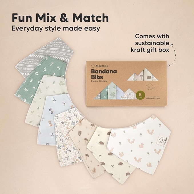 8-Pack Organic Baby Bandana Bibs for Girls - Super Absorbent Triangle Baby Bibs for Drooling and Teething Infant, 100% Cotton Extra Soft for Newborn, Infant 0-36 Months (Fall Spores)