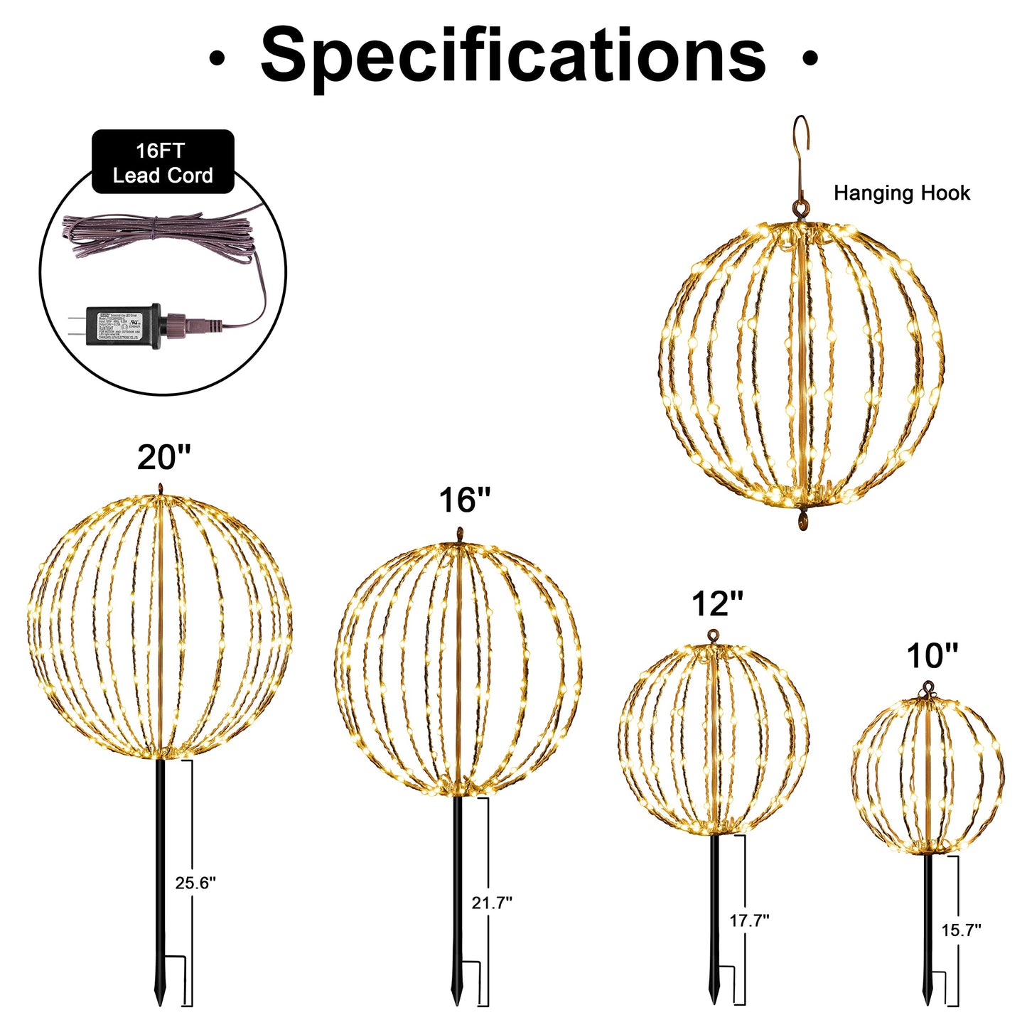 Lightshare 10In 48Led Light Ball Yard Decoration Pathway Lights Sphere Light With Fold Flat Metal Frame Indoor Outdoor Waterproof Garden Lights  Brown Frame / Warm White Lights  10
