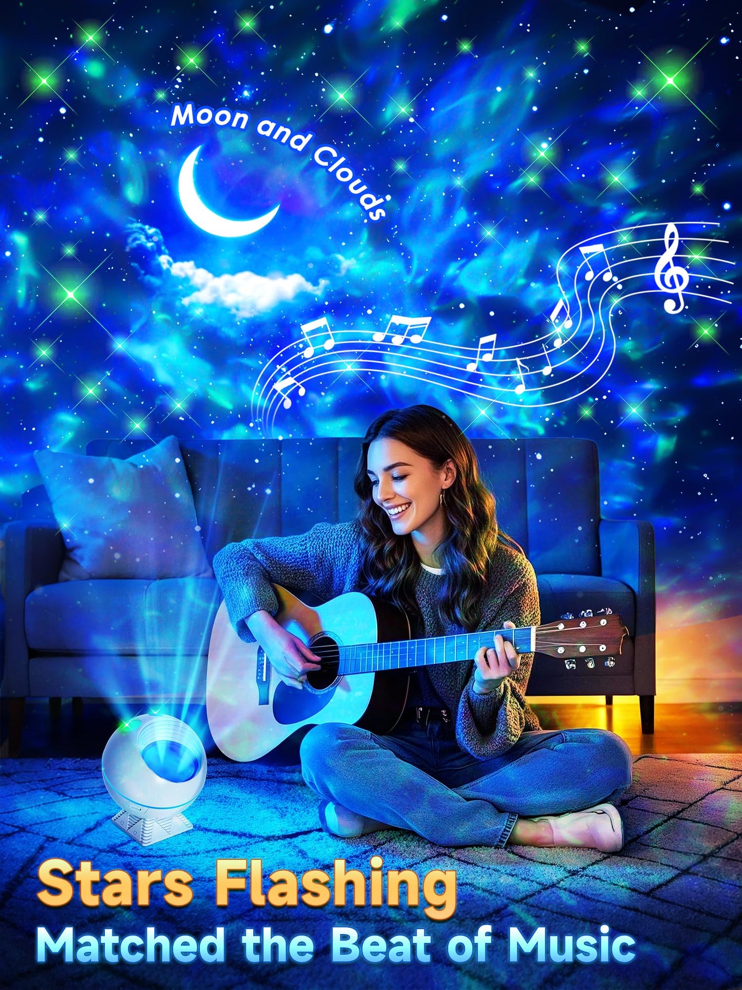 One Fire Galaxy Light Projector, 42 Colors, Dimmable, Remote Control, Model BL-XK04, Cream, Suitable for Kids and mature-themeds
