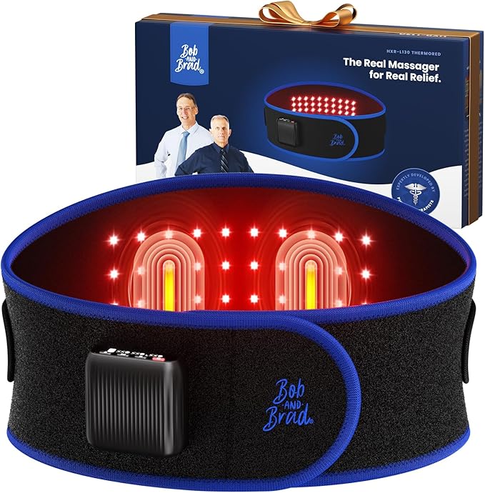 BOB AND BRAD ThermoRed Heating Pad Belt Massager for Lower Back Support, FSA Cordless Wearable Near Infrared Heat & Red Li...
