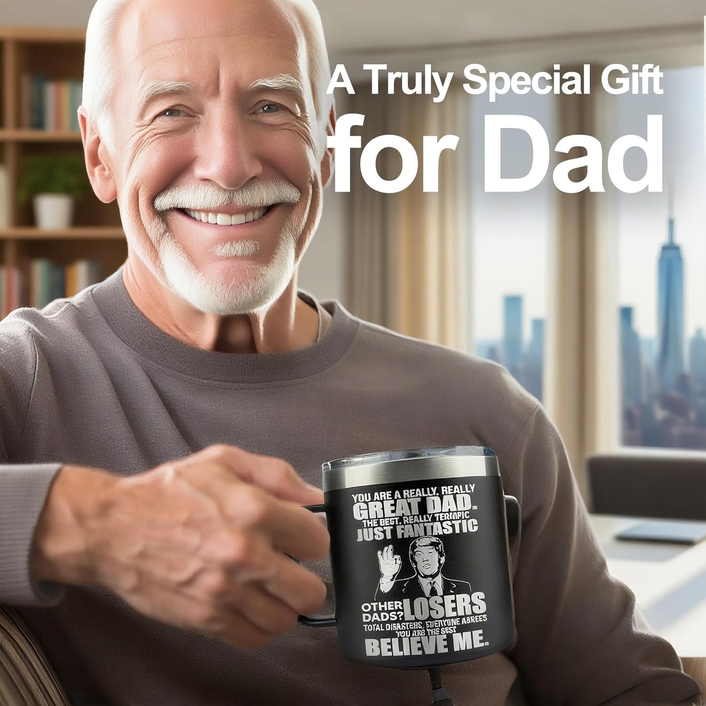 Golf & Dad Mug - Best Dad Ever Gifts for Golfers, Grandpa Mug for Fathers Day Birthday Christmas from Daughter Son, 14oz Insulated Stainless Steel Tumbler