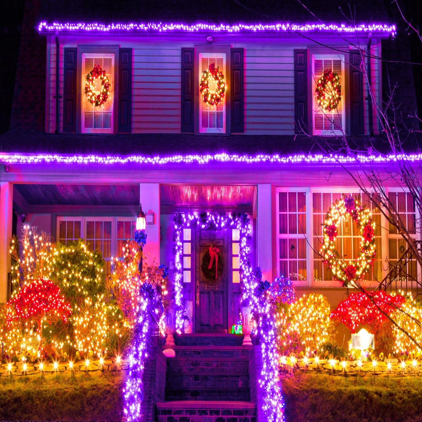 Einiiya 250 Led Purple Christmas Lights 82 Ft String Lights Indoor Outdoor 8 Modes Plug In Waterproof Purple String Lights For House Room Christmas Tree Thanksgiving Decorations