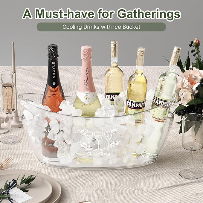 3Pcs Ice Buckets for Parties, 5.5L Ice Bucket with Scoop, Acrylic Champagne Bucket,Plastic Tub for Cocktail Bar, Clear Ice Bucket Beverage Tub for Champagne, Wine, Beer Bottles