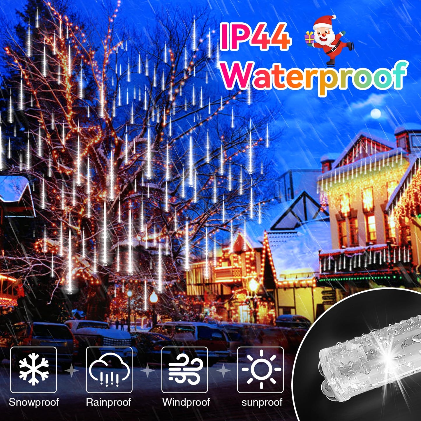 KNONEW LED Meteor Shower Lights 40 Tubes Cool White Waterproof for Xmas Tree, Wedding, Party, Garden, Model KN-1000-LIG168-01