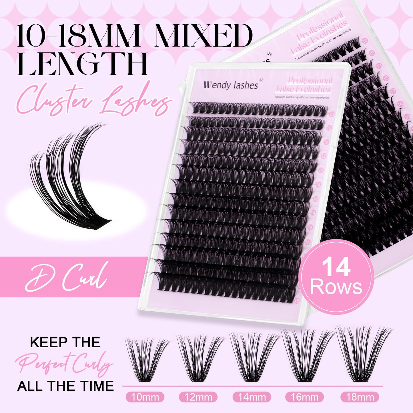 Lash Clusters 50D Wispy Individual Lashes 280PCS D-Curly Volume Lash Extensions 10-18mm Natural DIY Cluster Lashes for Beginners