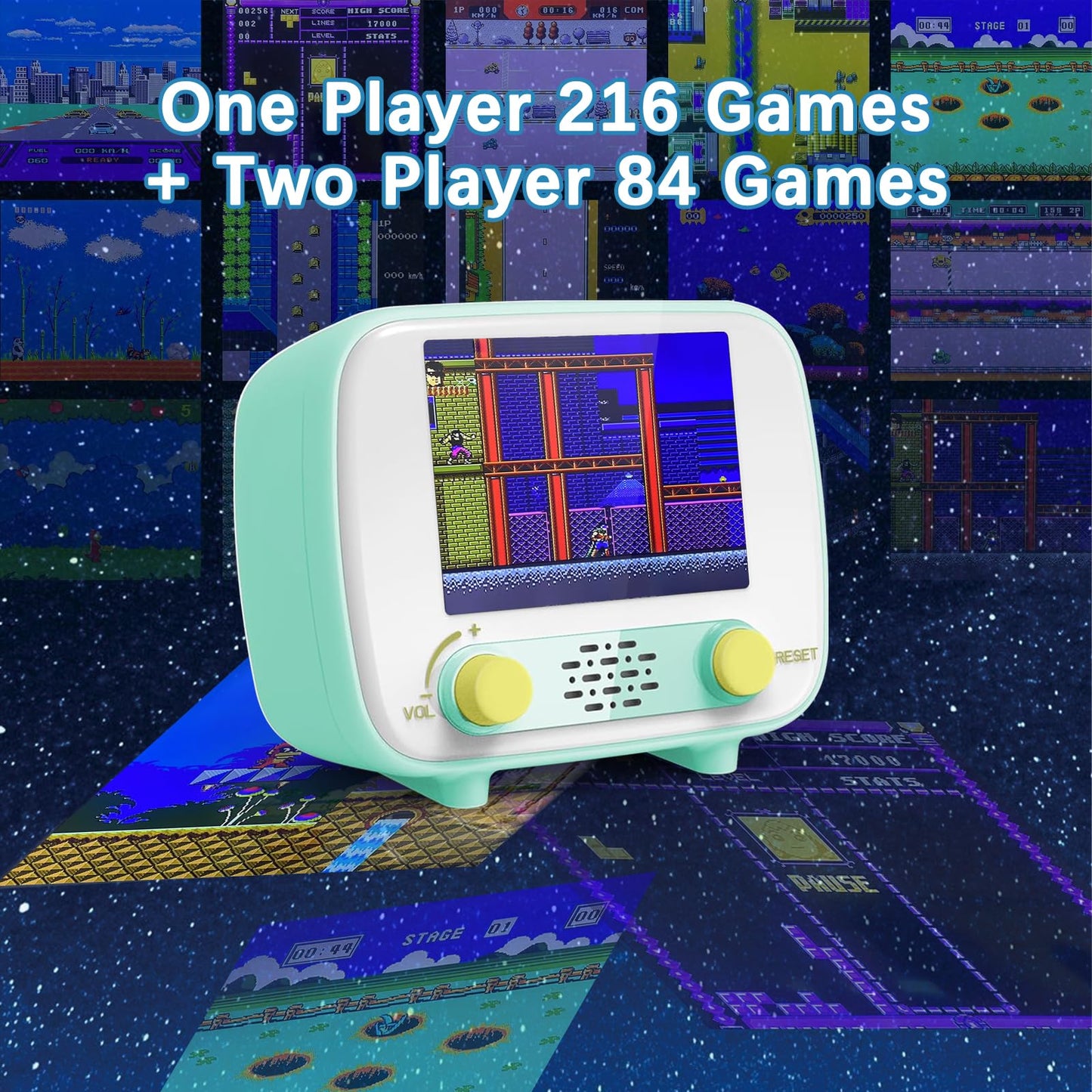 Handheld Game Console, Retro Mini Arcade Machine, 2.8 Inches, (One Player Game 216 Classic Games, Two Player Game 84 Classic Games), Supports for Handheld Controller & AV Output Connection TV