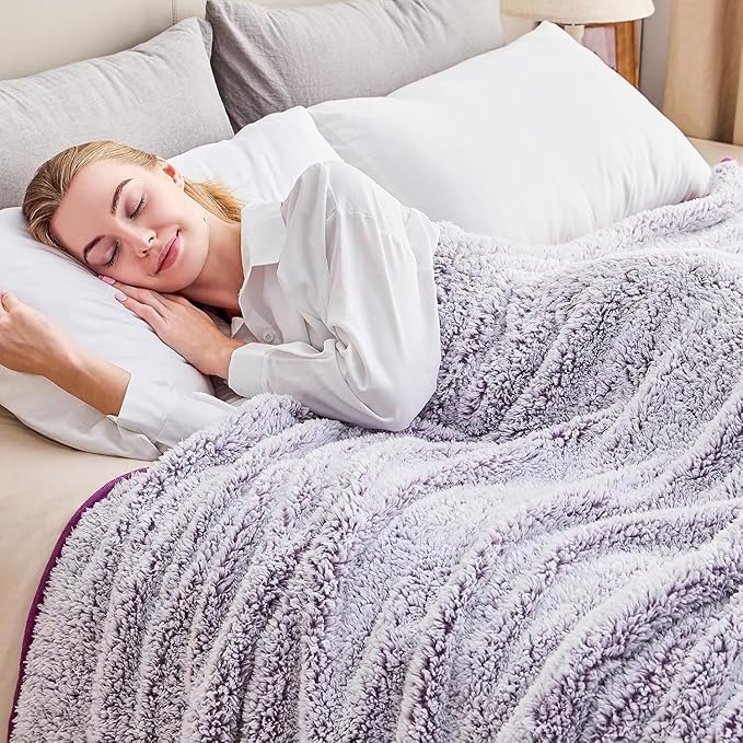 EMME Fuzzy Blanket Soft Fleece Throw Blankets for Women, Fluffy Sherpa Throws(Plush Purple,50"x60")