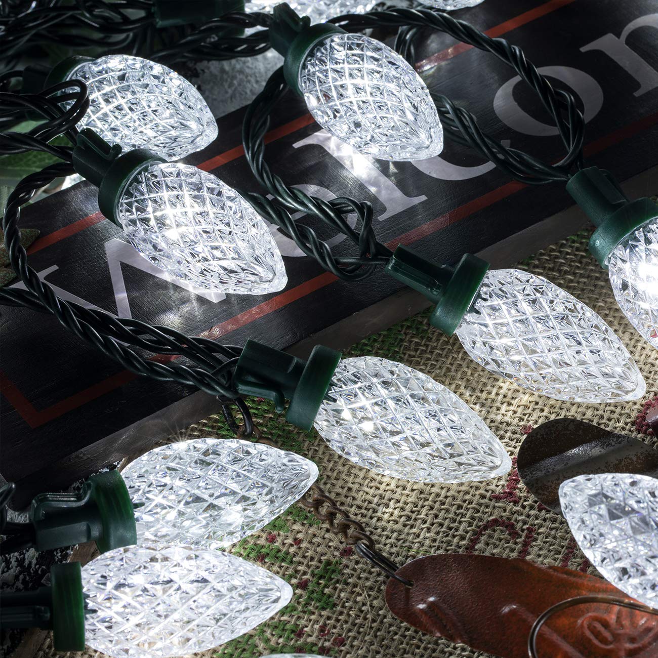 AWQ C9 Christmas String Lights, 100LED, 81FT, Waterproof, 8 Modes, White