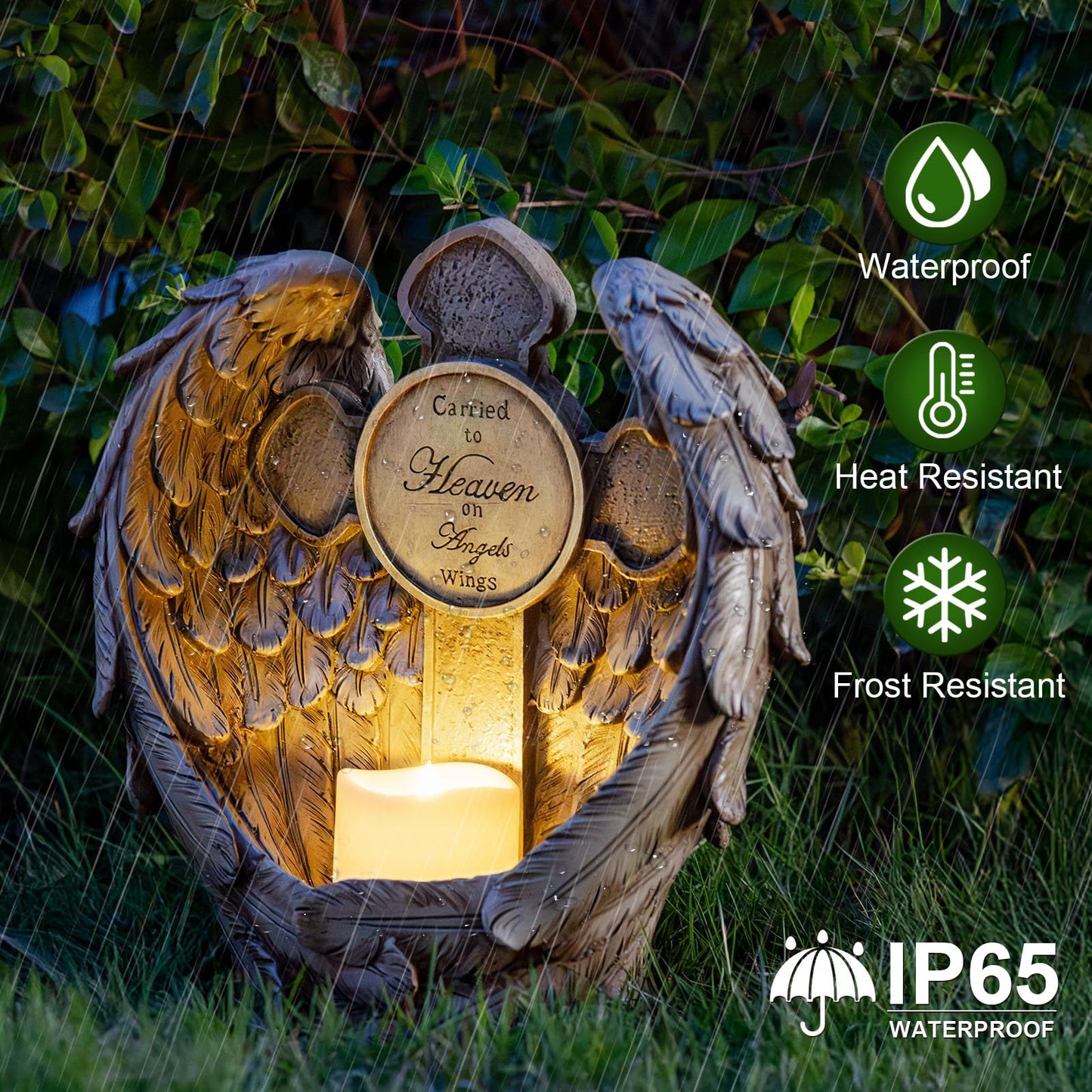 Candieslife 12 Solar Angel Wing Cross Garden Lights  Waterproof Memorial Grave Decorations Sympathy Gifts For Cemetery Outdoors Lawn Yard Home Patio Decor