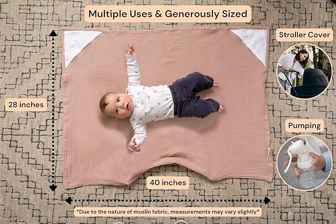 Superior Design Evergrwn Multi-use Privacy Nursing Cover Up for Breastfeeding, 100% Cotton Breathable Nursing Cover with Arch Neckline, Muslin Breastfeeding Cover, Baby Essentials (Rainbow Beige)