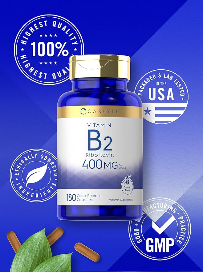 Carlyle Vitamin B-2 400mg | 180 Count | Non-GMO, Gluten Free Supplement | B2 Riboflavin