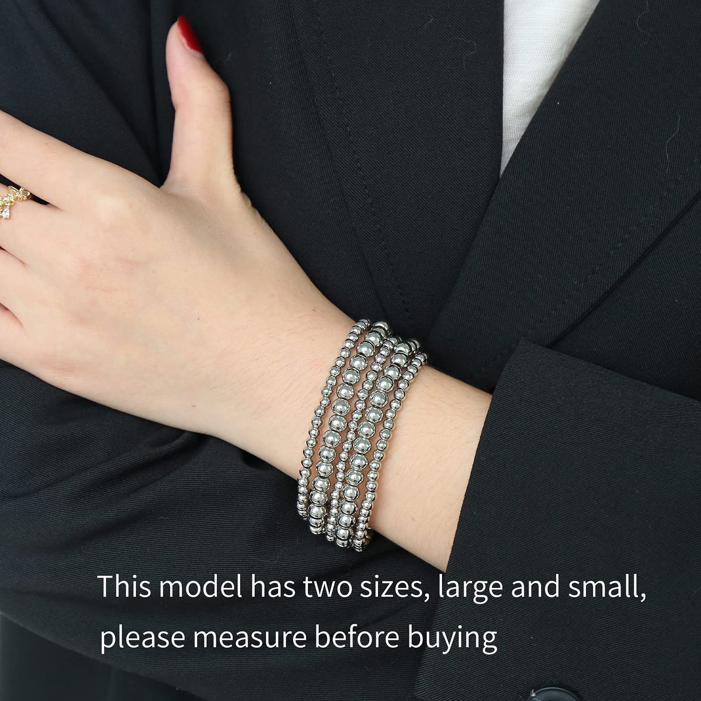 Badu Silver Beaded Bracelets for Women Silver Plated Bracelet Stretchable Adjustable Bracelet