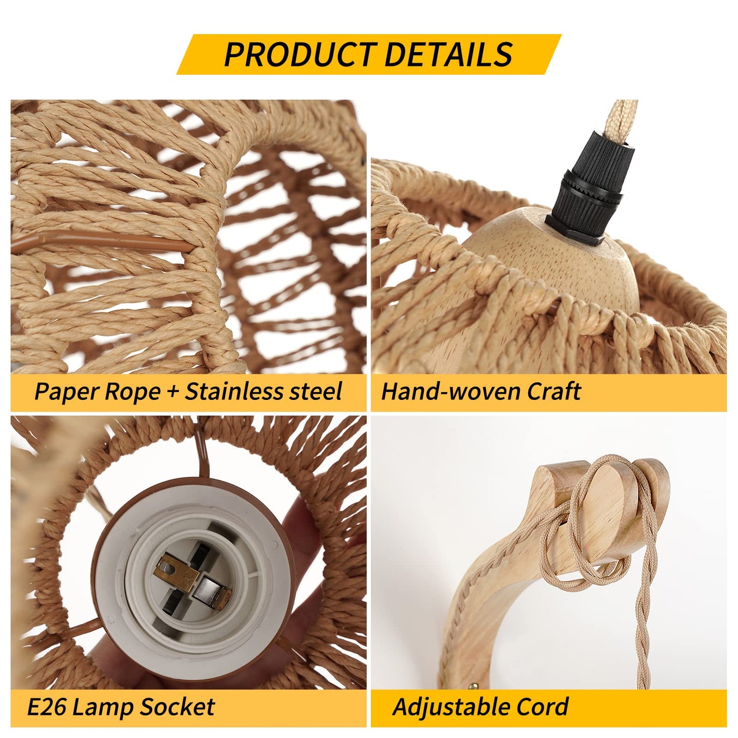 FRIDEKO HOME Rattan Wall Lamp Hand Woven Plug-in Sconce Cylindrical Brown L02187-01-US