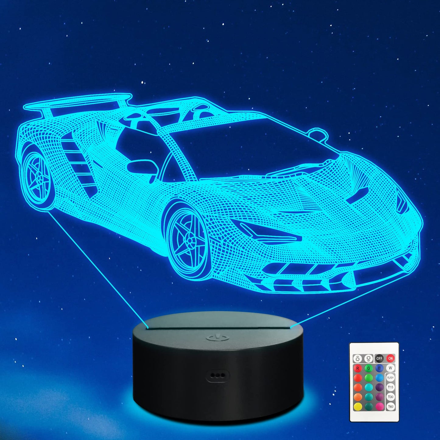 nite 3D Car Lamp with Remote Control, 16 Colors Changing, Holiday Gifts for Kids, Multicolor, Model FS-xxxyyy