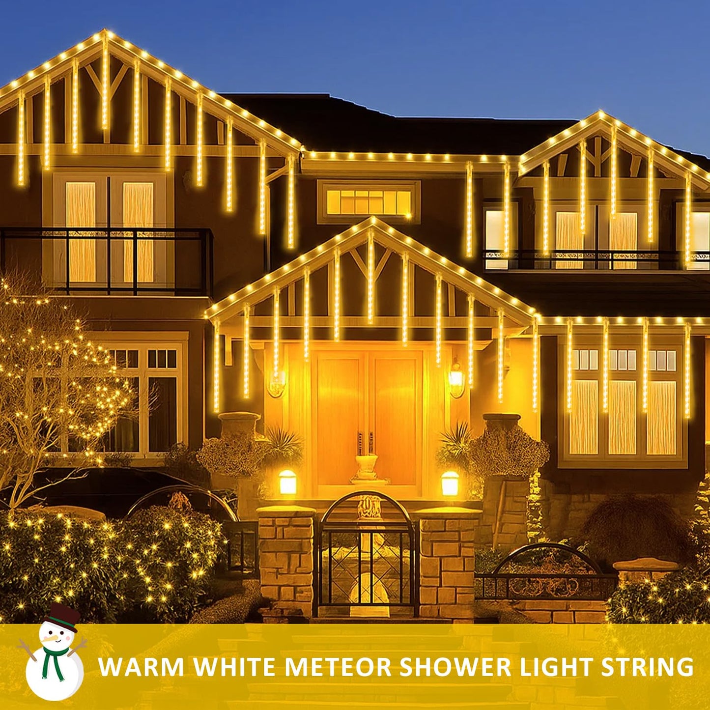 2-Pack Extendable Meteor Shower Christmas Lights Outdoor  16 Tubes 384 Leds Waterproof Falling Rain String Lights  Christmas String Lights Outdoor For Tree Patio Garden Holiday Decorations(Warm White)