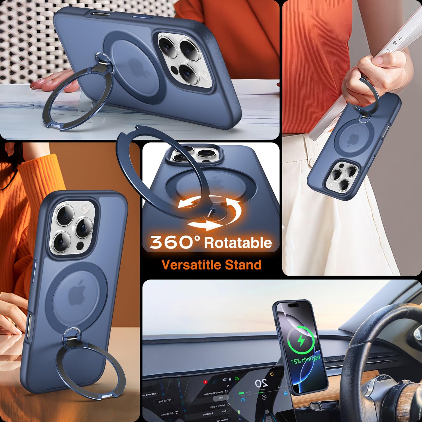 Chicfun 360 O-Ring Magstander For Iphone 14 Pro Max Case With Magnetic Kickstand Ring Holder [Compatible With Magsafe][360Rotate