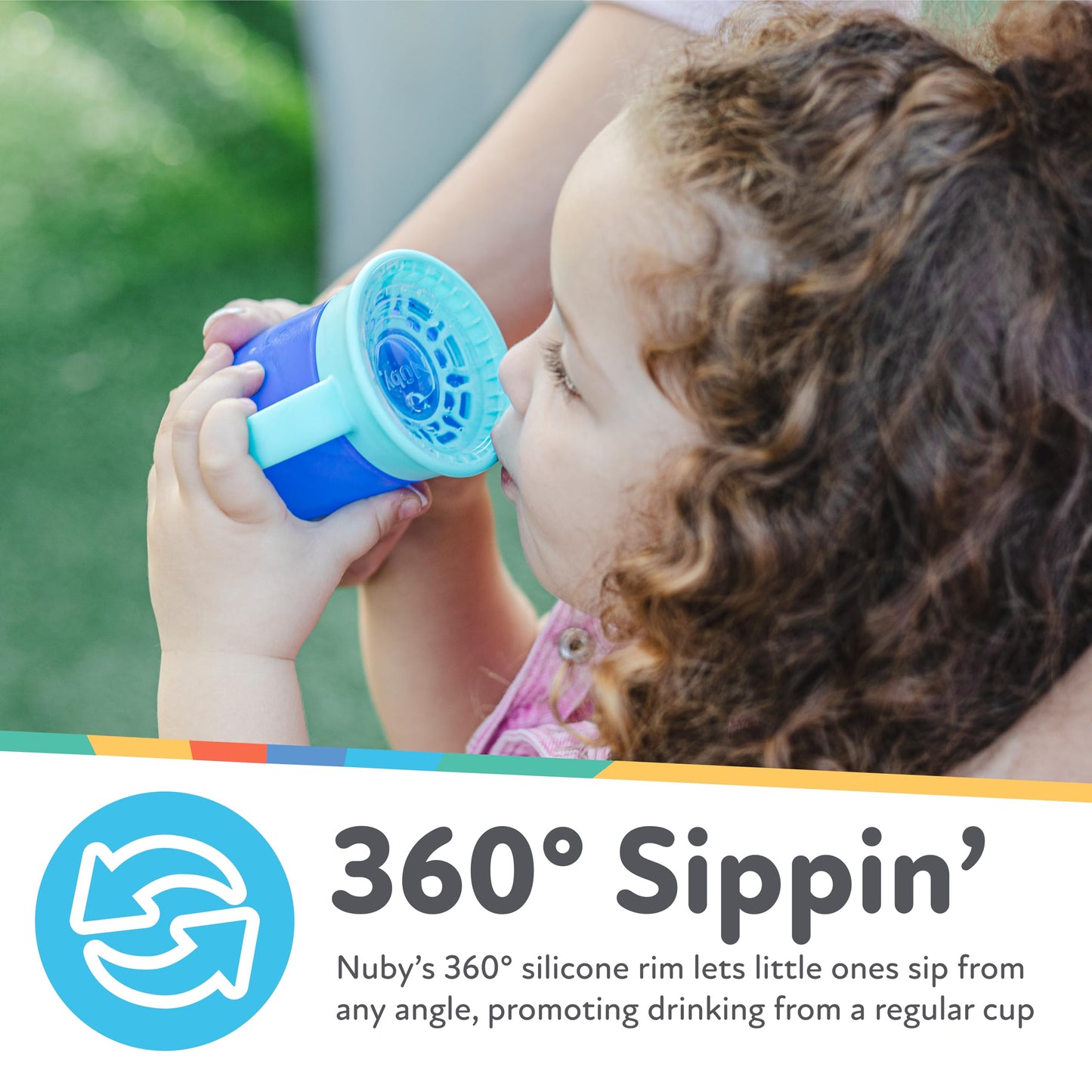 Nuby Wonder Cup with 360 Smart Edge Silicone Rim - Two-Handle Design - (2-Pack) 5 oz - Red/Blue