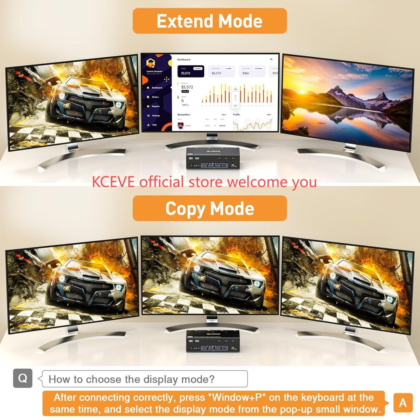 8K KVM Switch 3 Monitors 3 Computers HDMI + DisplayPort, KCEVE USB 3.0 DP KVM Switcher, 8K@30Hz/4k@144Hz Triple Monitor DP KVM for 3 PC Share 3 Display and 4 USB 3.0 Devices