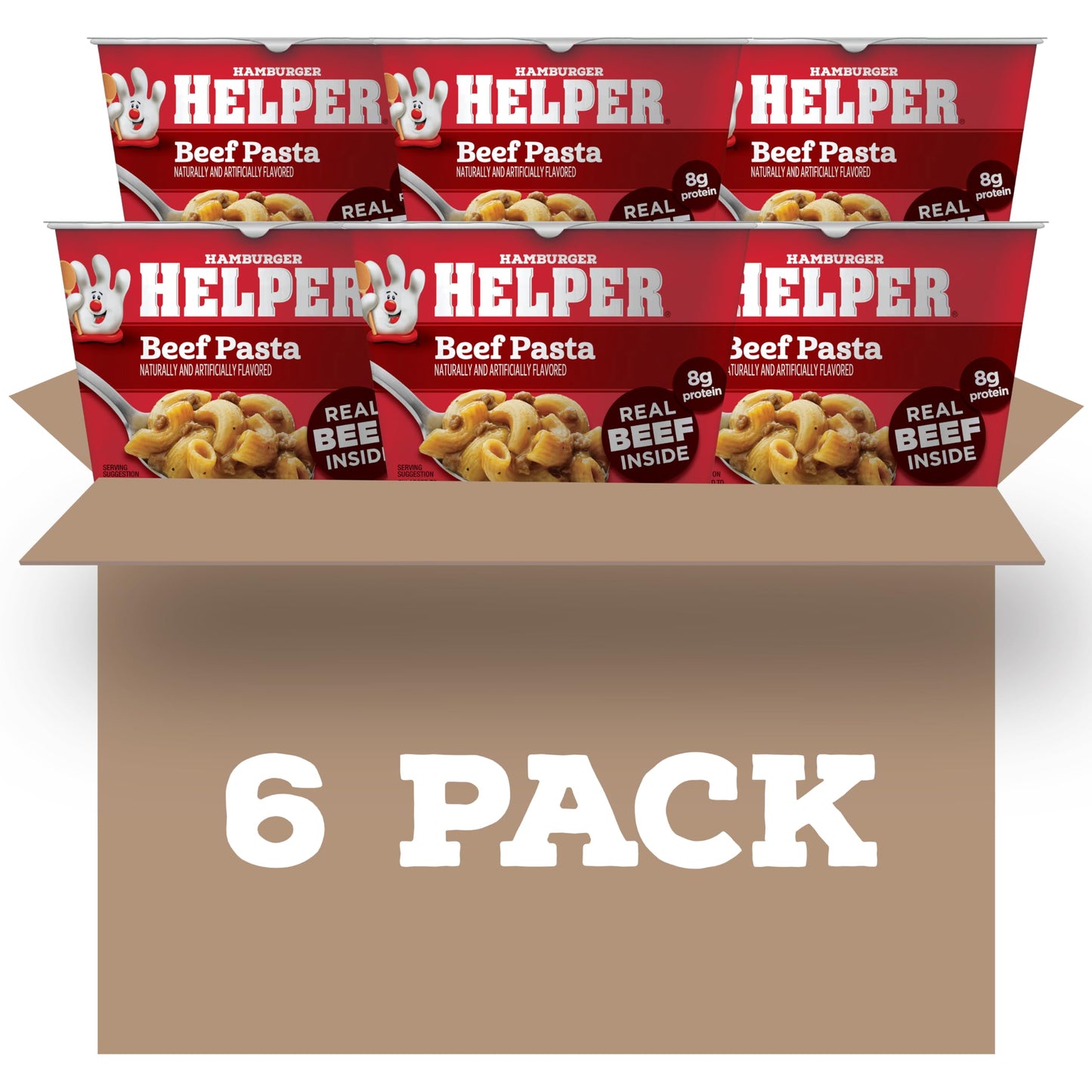 Hamburger Helper Beef Pasta Microwave Cup, 2 oz (6 Pack), Real Beef, 8g Protein, Ready in 4 Minutes, Quick Microwavable Pasta Me