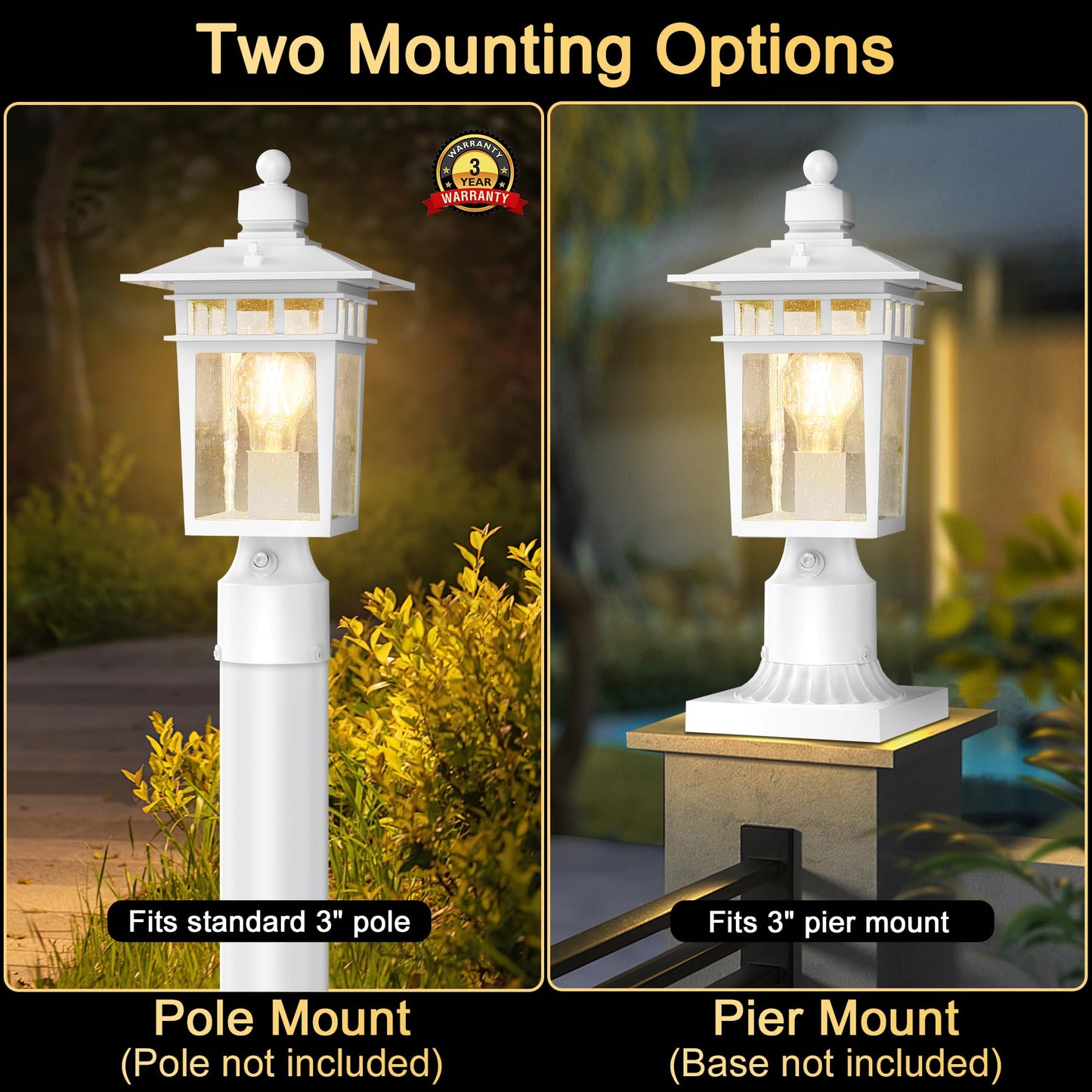 Apoto Dusk To Dawn Outdoor Post Lights  Waterproof Lamp Post Light Fixture  Aluminum Lamp Posts Outdoor Lighting Pole Lantern For Outside Yard Patio Pathway Garden Deck  Hard Wired (2 Pack  White)