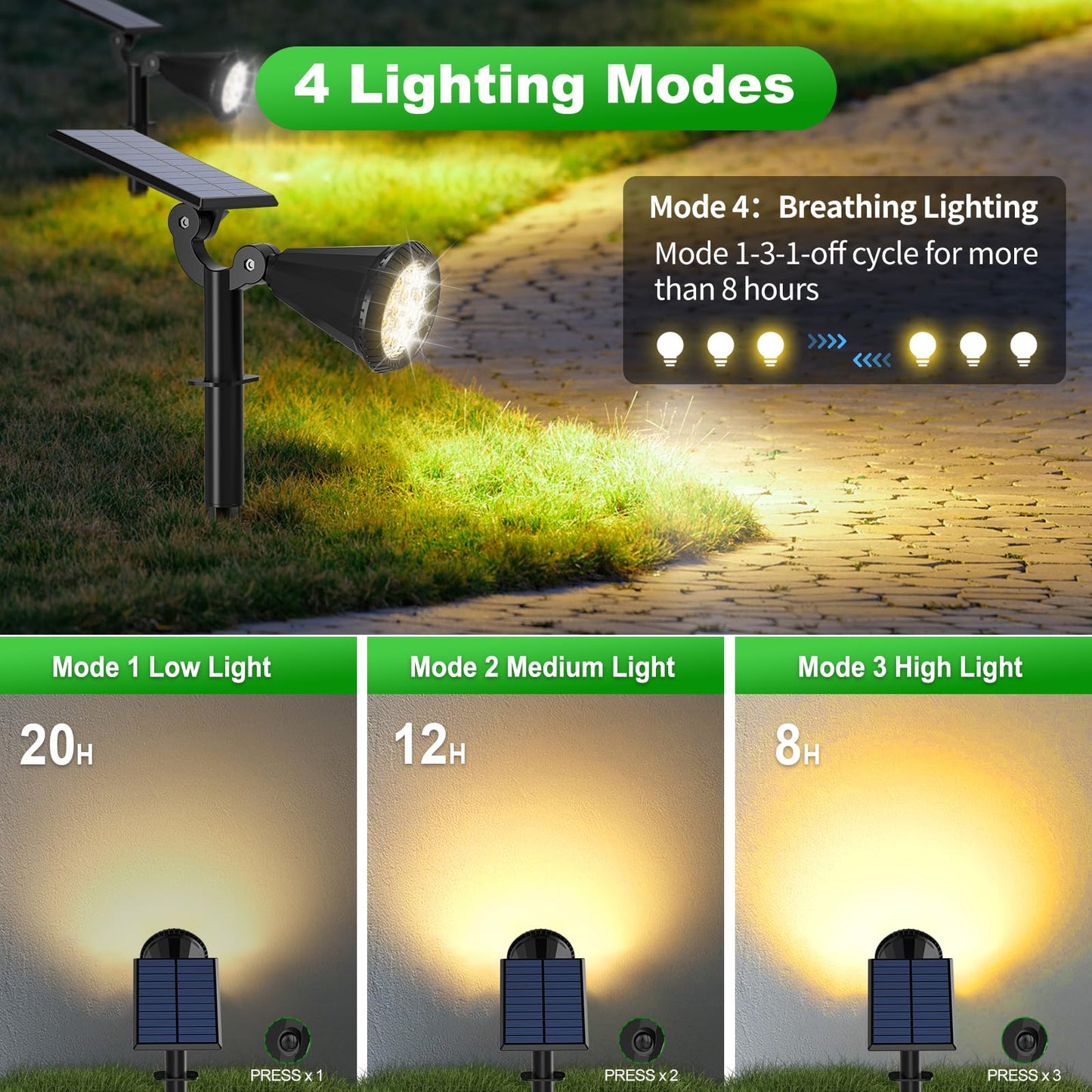 Tadyreal Solar Spot Lights Outdoor Waterproof 180 Adjustable Solar Powered Landscape Lights For Yard 4 Lighting Modes Solar Spotlights For Pathway Garden Outside Wall Pool Porch (2 Pack  Warm White)