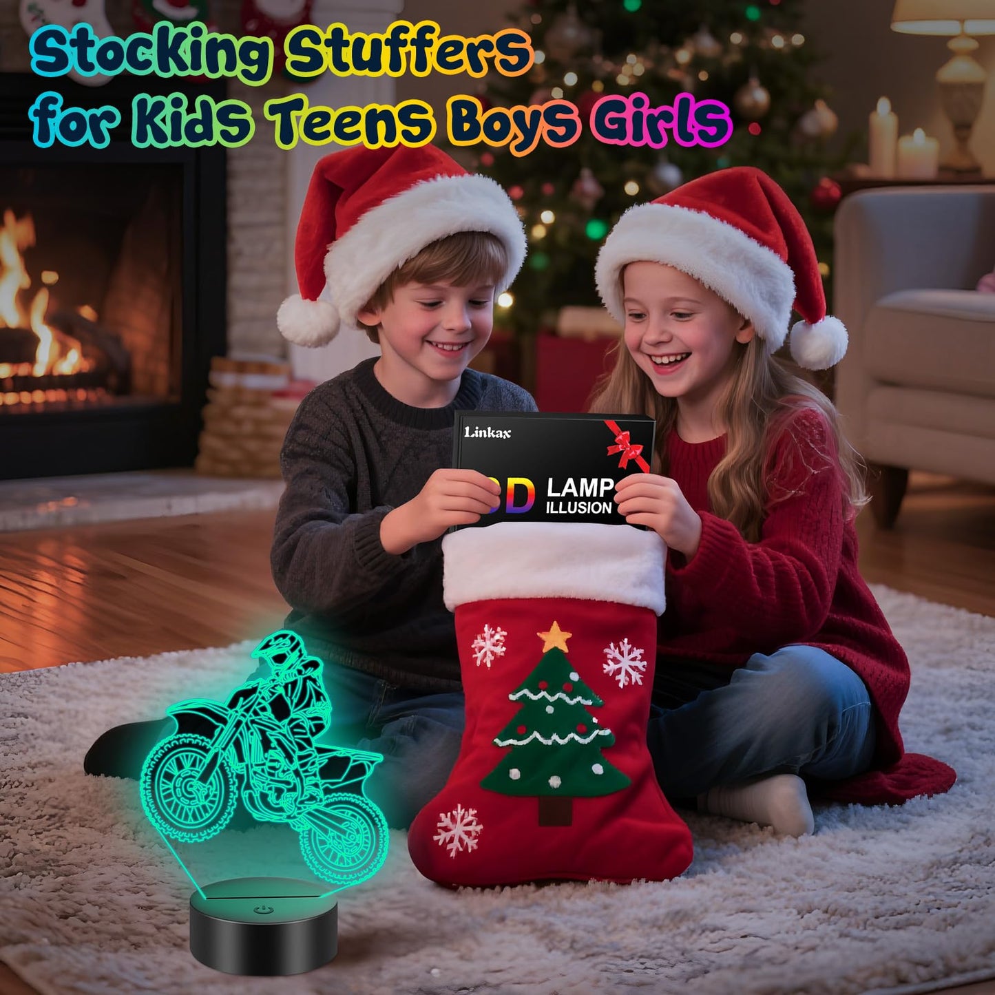 Linkax 3D Illusion Night Light & Soccer Gift For Teens  Boys & Kids - 8 To 12 Year Olds - Football Accessories & Room Decor (Bike)