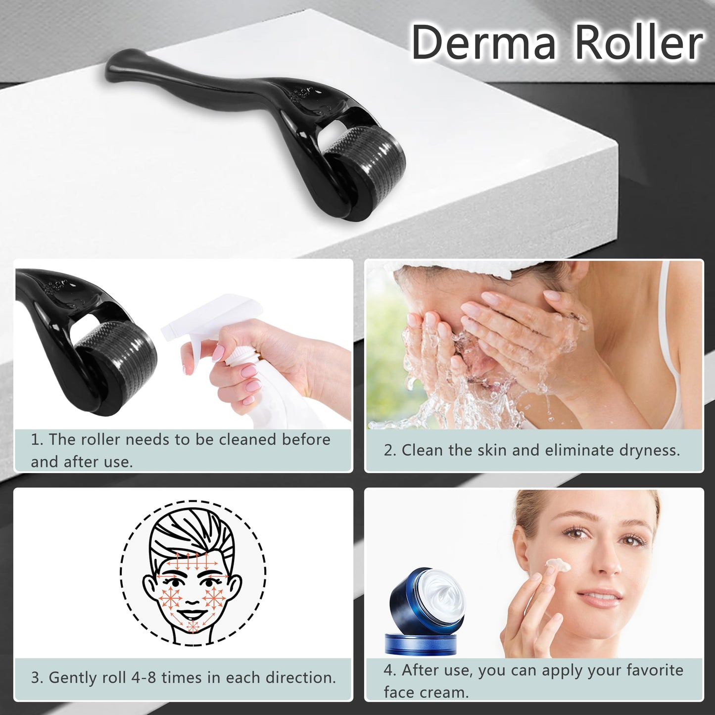 Rwotlls Derma Roller Microneedling Roller for Face - 0.25mm, (Black)
