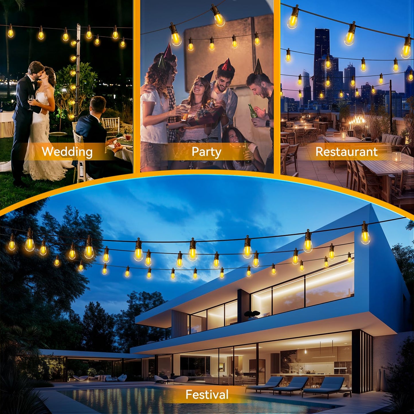 Tbosw Outdoor String Lights Patio Led Light Outside - 30M 28+2 S14 Led 100Ft Porch Lighting Ip65 Waterproof