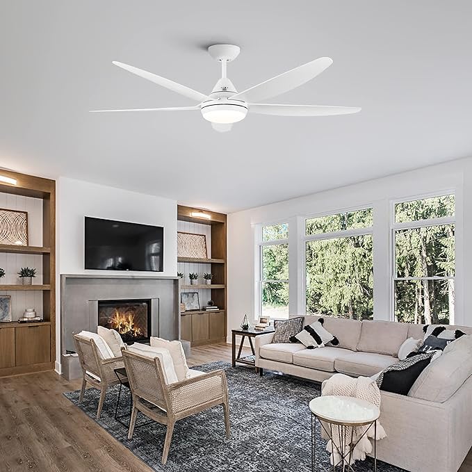 NicBex Ceiling Fan 56 Inch Modern Ceiling Fans with Integrated LED Light and Remote Control Double Finish Ceiling Fan with 5 ABS Blades for Living Room, Bedroom, White