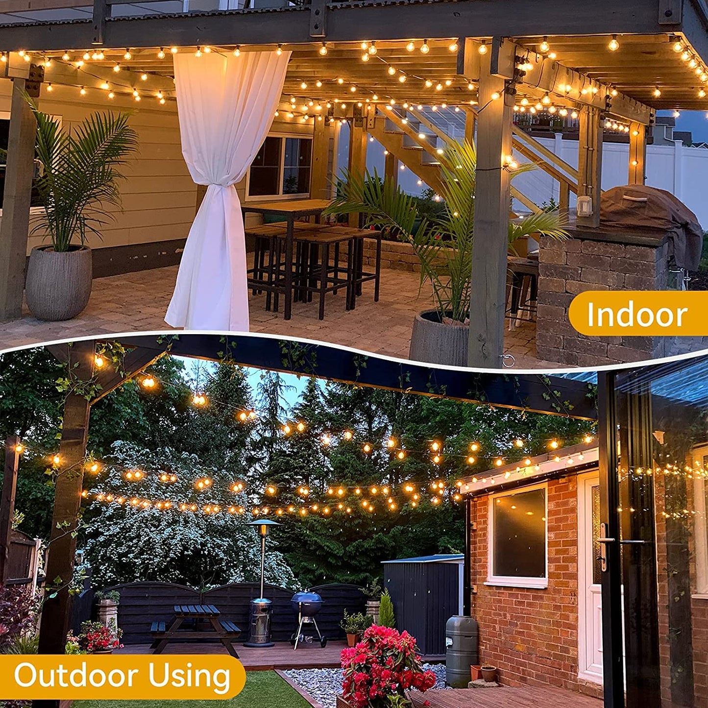 Omika 50Ft Waterproof Outdoor String Lights, 50+2 Dimmable G40 Bulbs, 18 Colors Changing, Connectable For Patio & Backyard Parties