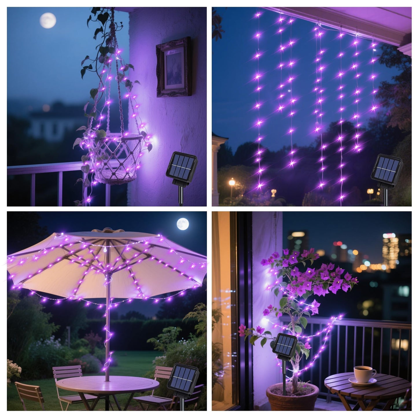 Solar Waterfall Fairy Bunch Lights Outdoor Waterproof 200Leds 8 Modes Watering Can Light  Purple Solar Powered String Lights Firefly Vine Christmas Tree Garden Decorations Gardening Gifts For Mom
