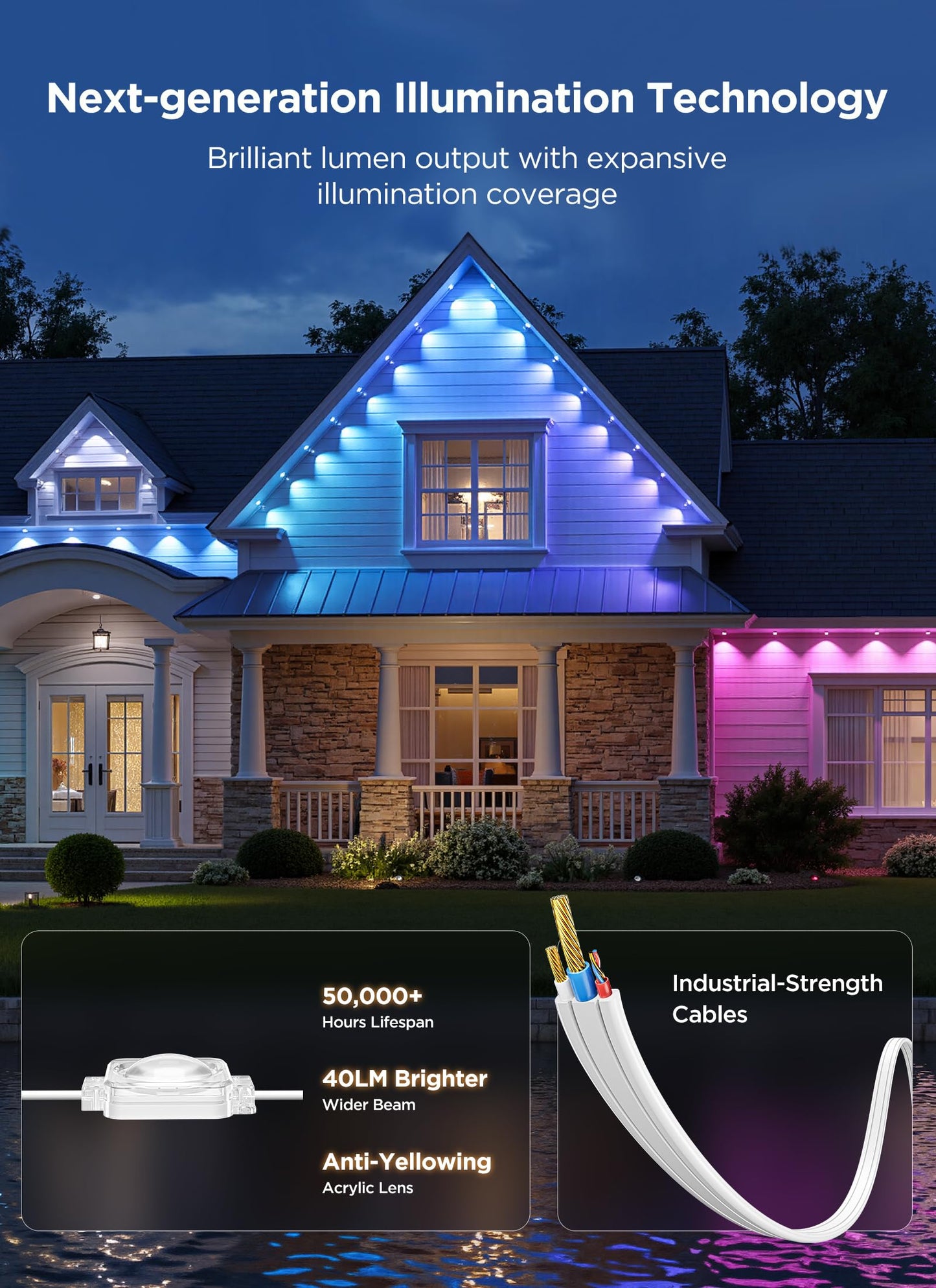 Smartdawn Permanent Outdoor Lights  100Ft 64 Bulbs Rgbic Led Outdoor String Lights  Diy Scene Mode  Ip68 Waterproof Christmas Lights For Daily Decor  House Roof  Holiday Decorations  Outside