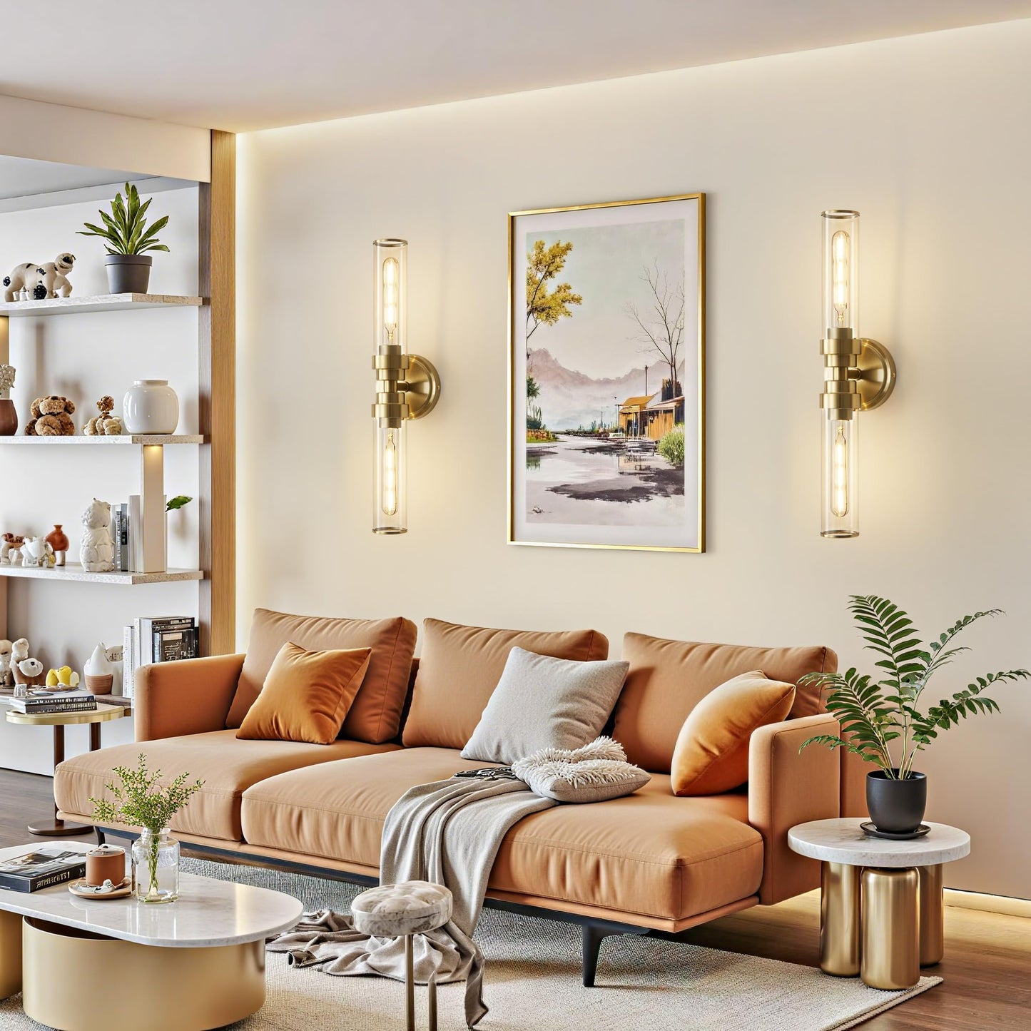 Vaziden Bathroom Light Fixtures  Gold Wall Sconce In Clear Glass Vanity Lights  Modern Bathroom Vanity Light Up And Down Sconces Wall Lighting For Living Room  Hallway  Bedroom - Bulb Not Included