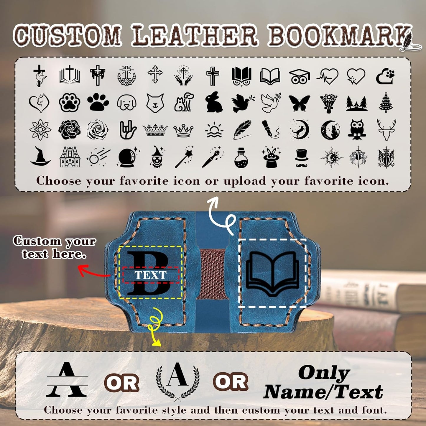 Personalized Magnetic Leather Bookmarks with Pen Holder Custom Vintage Book Accessory with Name Logo Text Icon Christmas Gifts for Readers Men Women Kids Lovers