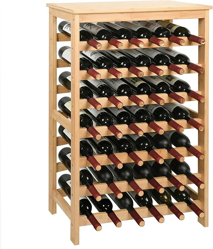 VASMIA 42 Bottles Bamboo Wine Rack,7-Tier Wine Rack Freestanding Floor with Table Top, Wine Storage Shelf for Kitchen Dining Room Bar,Natural