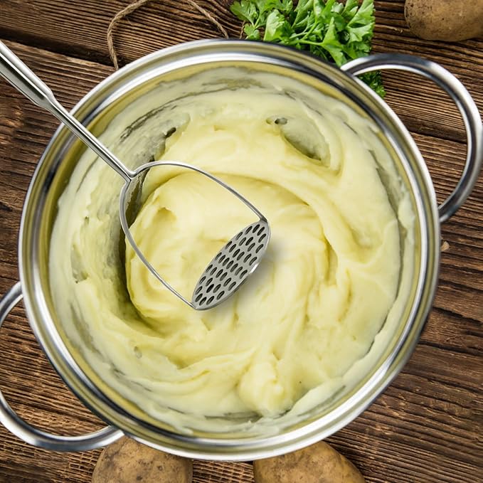 Potato Masher Stainless Steel - Mashed Potato Masher Kitchen Utensil，14" Potato Smasher For Potatoes, Bean, Vegetable & Fruits，Pet Food, Metal Avocados Smasher Tool, Dishwasher Safe, Christmas gifts