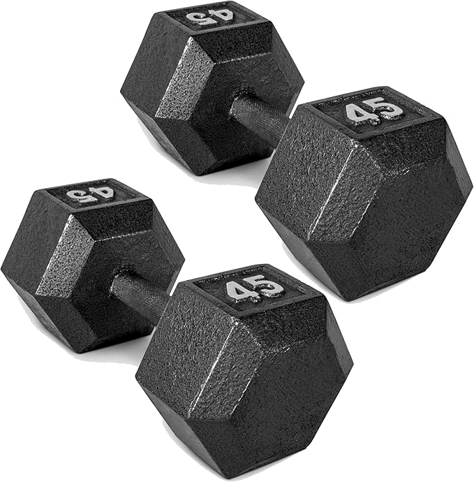 CAP Barbell 45 LB Cast Iron Hex Dumbbell Hand Weight - Pair | Black