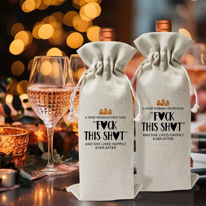 Retirement Gift For Women, A Wise Woman Once Said F This Wine Bag, Farewell Goodbye Resign Gifts For Female Coworker, Thank You Gifts, Burlap Reusable Wine Gift Bags With Drawstrings Wine Bottle Bag