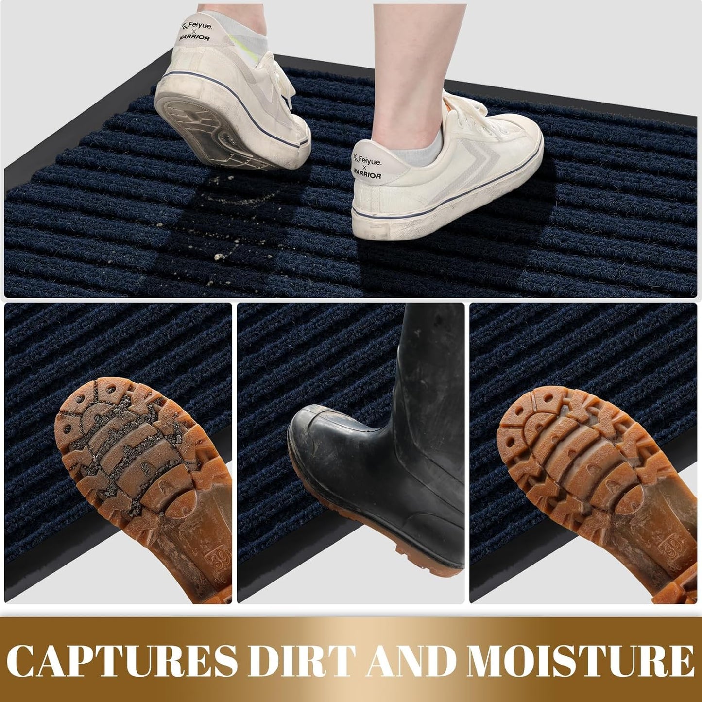 Yimobra Front Door Mat Outdoor Indoor Entrance, 100% Waterproof All-Season All Weather Doormat, Welcome Matt Outside Entry, Non Slip, Low Profile, Heavy Duty Patio Porch Floor Mat,29.5 x 17, Navy Blue
