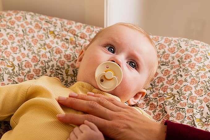 BIBS Colour Pacifier 2-Pack, BPA Free, Round Nipple. Natural Rubber Latex, Made in Denmark, Size 1 (0-6 Months) - Petal/Plum