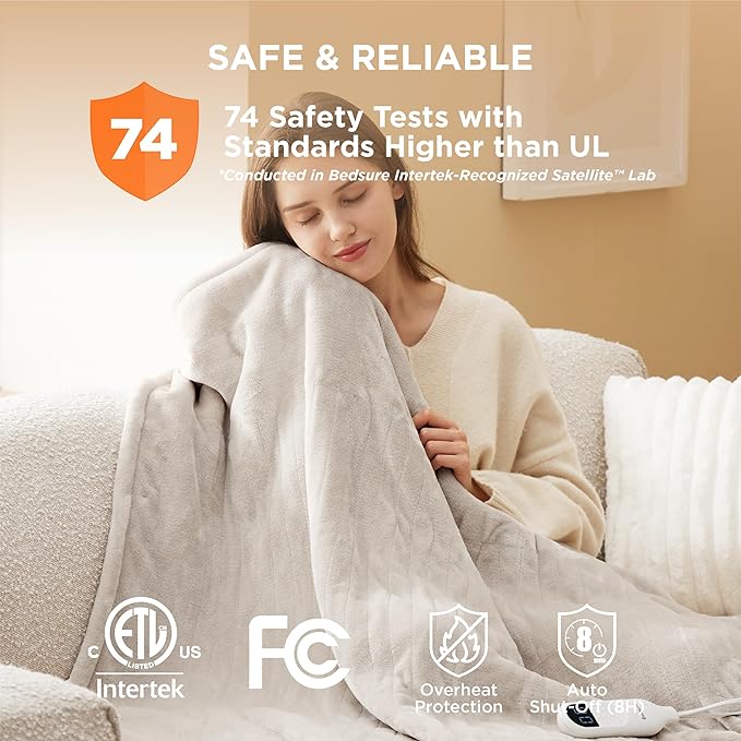 Bedsure Electric Blanket Twin - Soft Flannel Heated Blanket, Fast Heating with 10 Time Settings & 6 Heat Settings, Warm Gift for Grandma (62x84 inches, Cream)